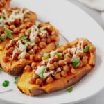 Baked Sweet Potato with Harissa Chickpeas