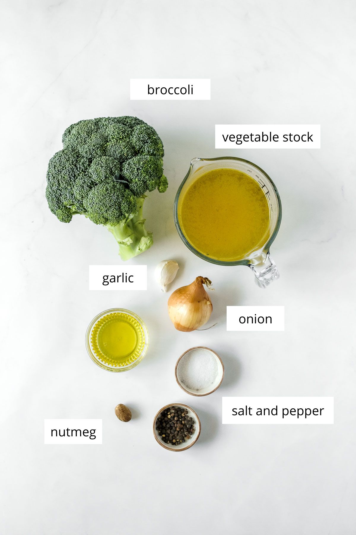 ingredients for vegan broccoli soup.