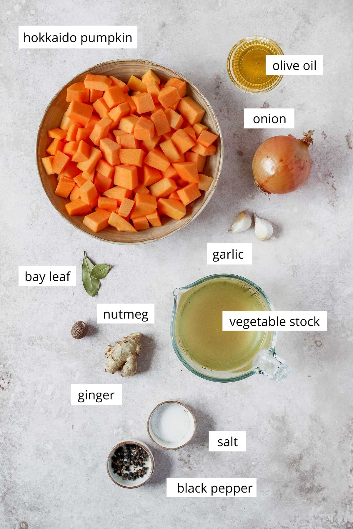 ingredients for vegan pumpkin soup.