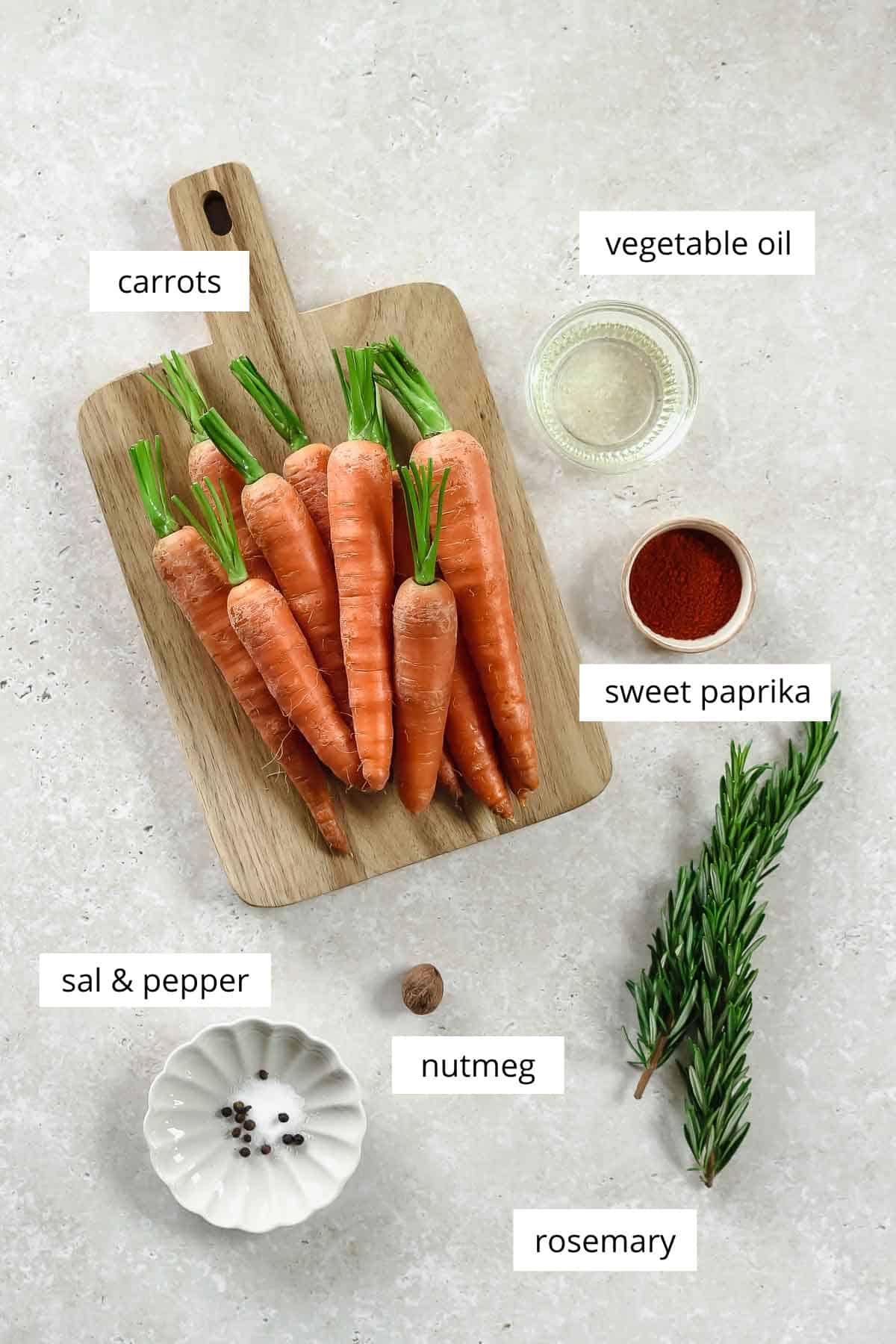 labeled ingredients for air fryer carrots.