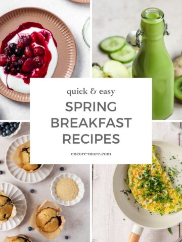 four quick spring breakfast recipes displayed on graphic with text.