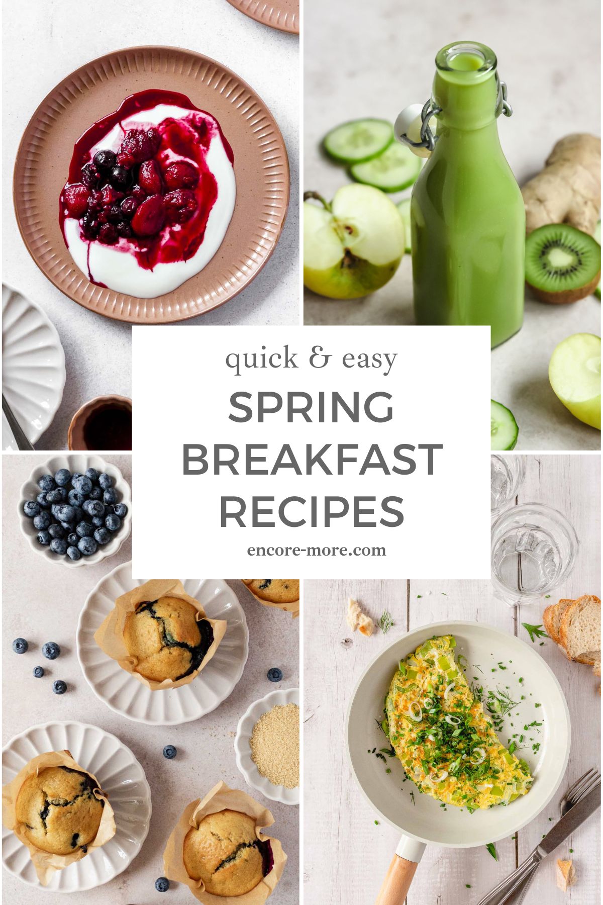 four healthy breakfast recipes displayed on graphic with text.